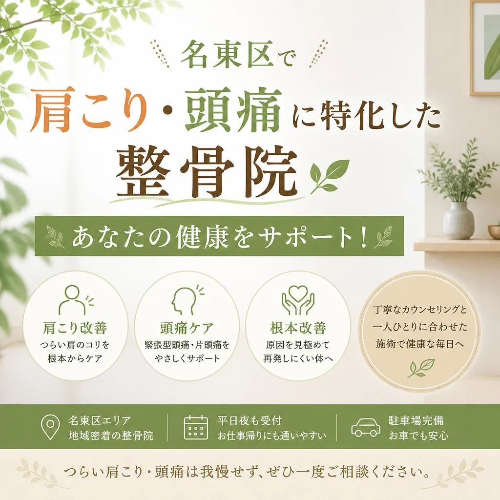 名東区で肩こり・頭痛に特化した整骨院、あなたの健康をサポート！