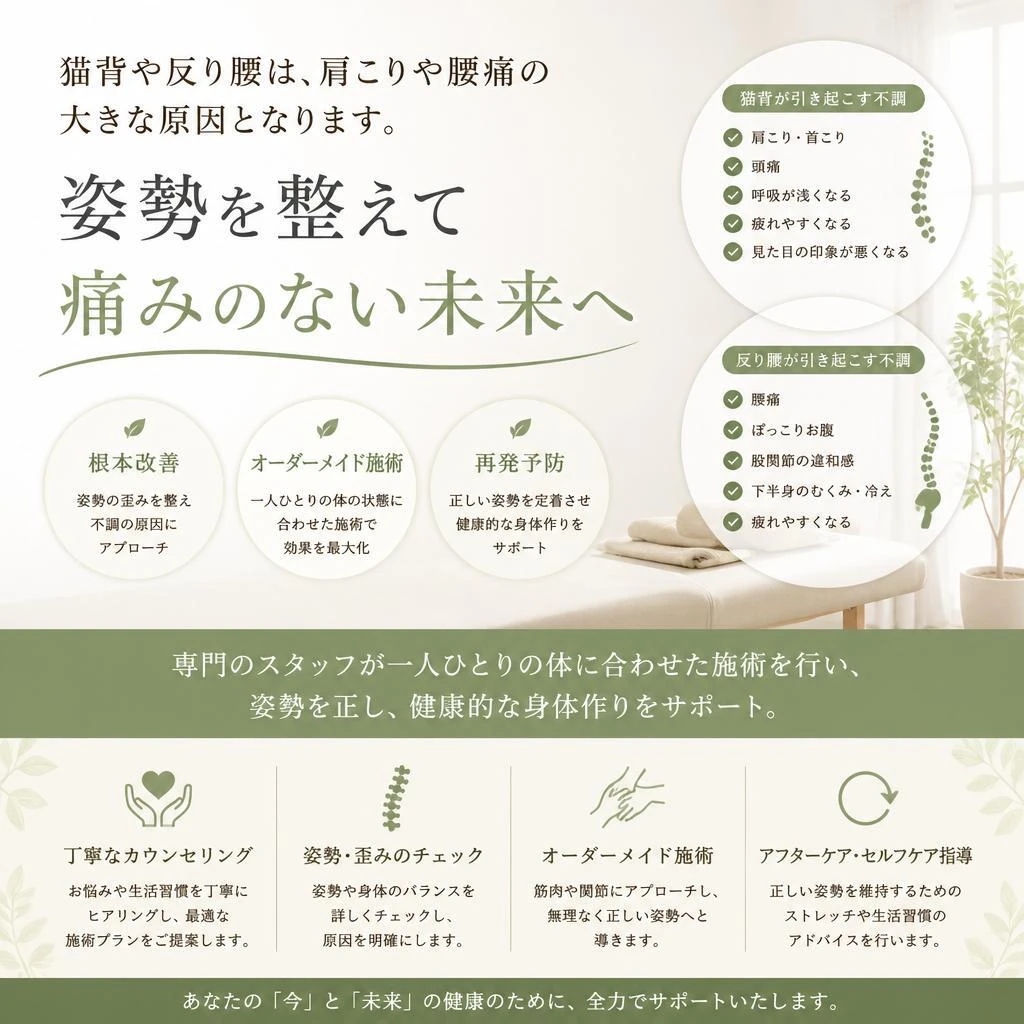 専門家による猫背矯正・反り腰対策