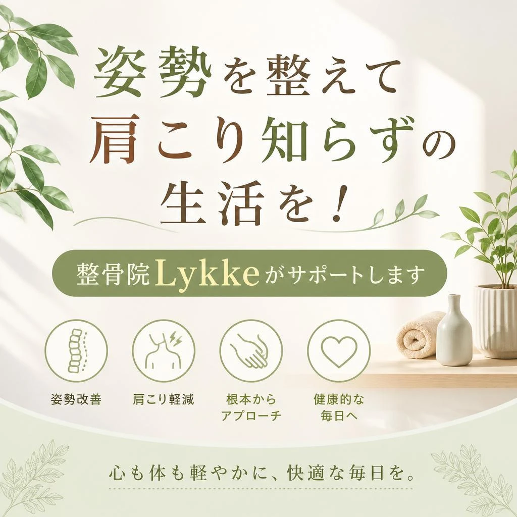 姿勢を整えて肩こり知らずの生活を！整骨院Lykkeがサポートします