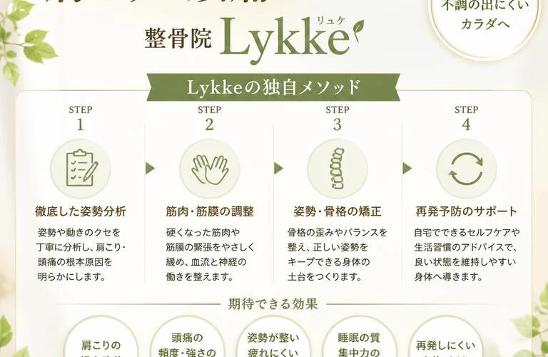 姿勢改善で肩こりと頭痛を解消する整骨院Lykkeの独自メソッド