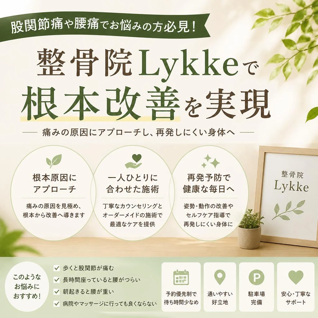 股関節痛や腰痛でお悩みの方必見！整骨院Lykkeで根本改善を実現