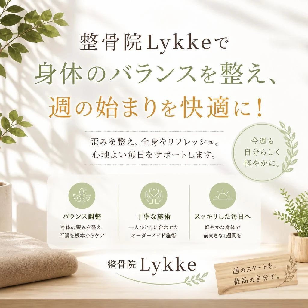 整骨院Lykkeで身体のバランスを整え、週の始まりを快適に！
