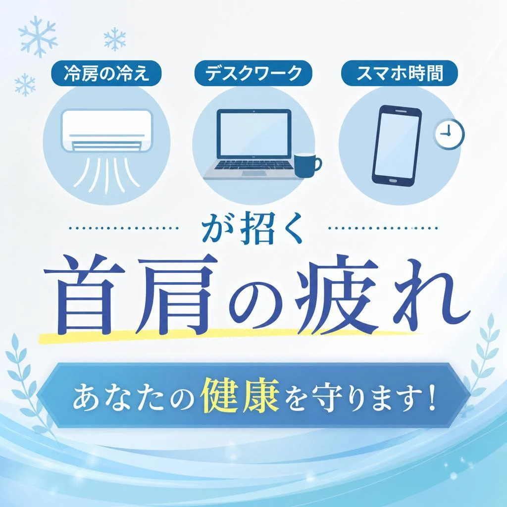 冷房の冷え、デスクワーク、スマホ時間が招く首肩の疲れ、あなたの健康を守ります！