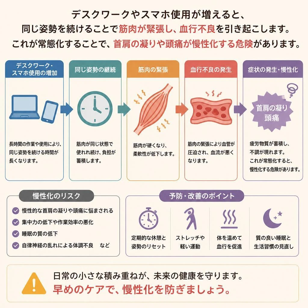 デスクワークとスマホ疲れの影響